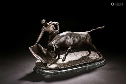 BRONZE CAST 'BULLFIGHTING' SCULPTURE BY R. ARRIETA