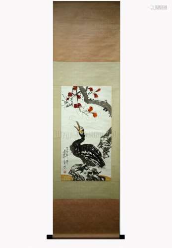 TANG YUN: INK AND COLOR ON PAPER PAINTING 'FLOWERS AND BIRD'