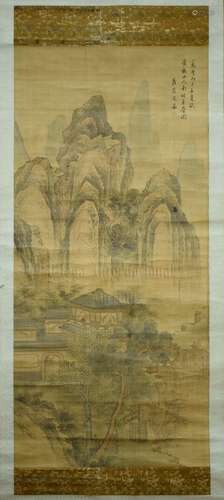 WEN JIA: INK AND COLOR ON SILK PAINTING 'LANDSCAPE SCENERY'