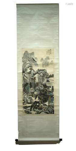 WU HUFAN: INK AND COLOR ON PAPER PAINTING 'LANDSCAPE SCENERY'