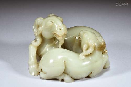 CARVED JADE 'RAMS' FIGURE