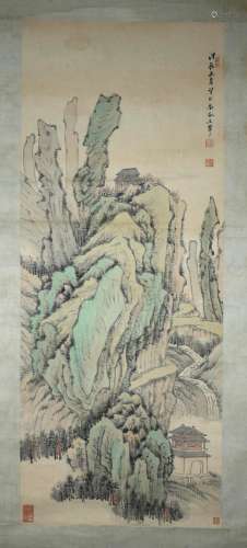 WANG HUI: INK AND COLOR ON PAPER PAINTING 'LANDSCAPE SCENERY'