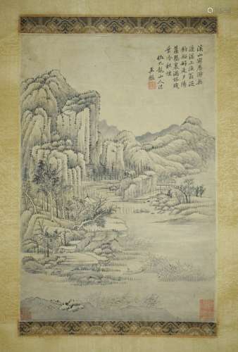 WANG JIAN: INK ON PAPER PAINTING 'LANDSCAPE SCENERY'