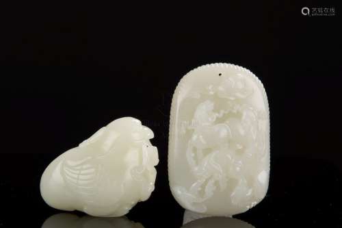 TWO WHITE JADE CARVINGS