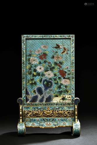 A CLOISONNE ENAMEL AND GILD TABLE SCREEN