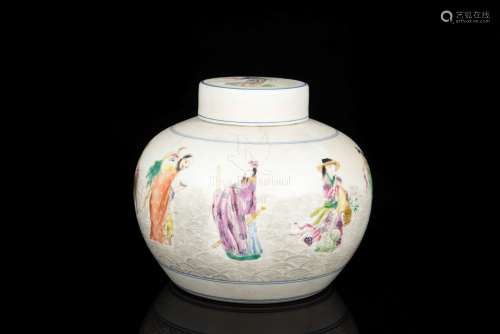 FAMILLE ROSE 'EIGHT IMMORTALS' VASE WITH COVER