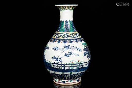 BLUE AND WHITE DOUCAI 'GARDEN SCENERY' VASE