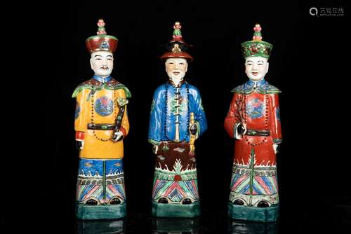 SET OF THREE 'FU LU SHOU' PAINTED FIGURES