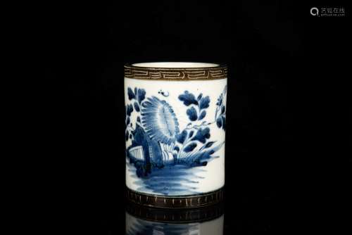 BLUE AND WHITE 'FLOWERS' BRUSH POT