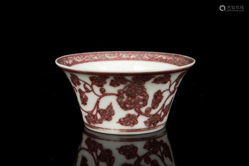 UNDERGLAZED RED 'FLOWERS' BOWL