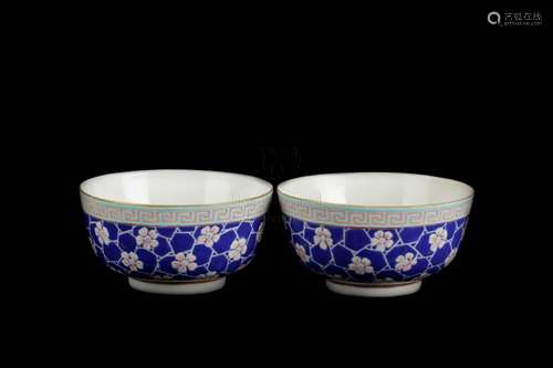 A PAIR OF BLUE GROUND 'FLOWERS' BOWL