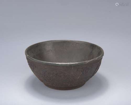 PEWTER AND COCONUT SHELL BOWL