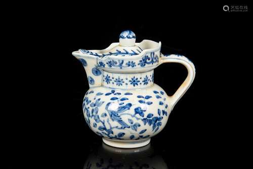 BLUE AND WHITE 'FLOWERS AND BIRDS' EWER