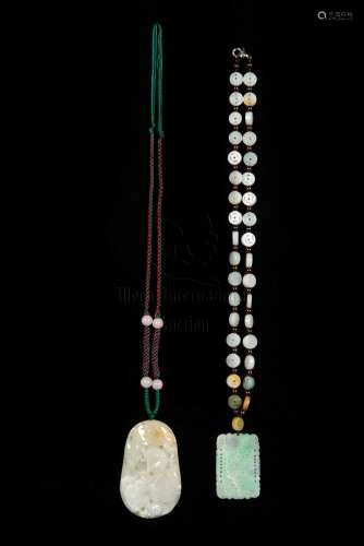 TWO JADEITE NECKLACES WITH PENDANTS AND CERTIFICATE