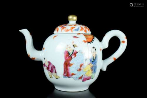 FAMILLE ROSE AND GILT 'PEOPLE' TEAPOT