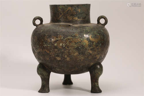 A Chinese Bronze Incense Burner with Turquoise Inlaid