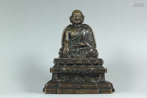 A Chinese Silver-Inlaid Bronze Buddha