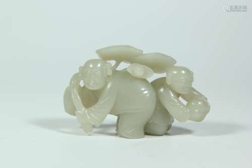 A Chinese Carved Jade Figure of Boys