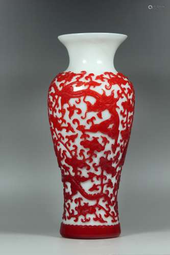 A Chinese Carved Red Peking Glass Vase
