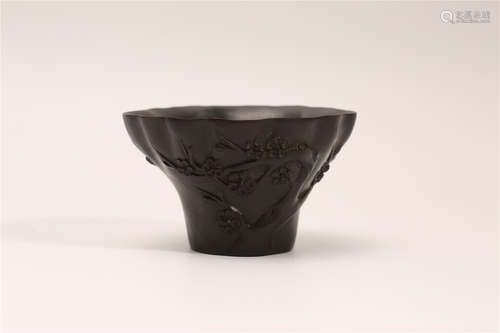 A Chinese Carved Zitan Cup