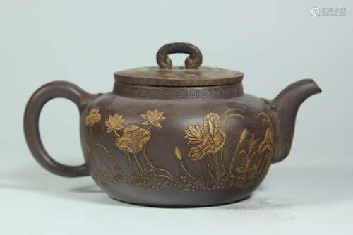 A Chinese Carved Yixing Clay Tea Pot