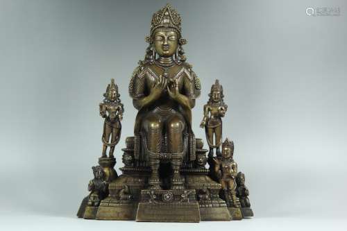 A Chinese Silver-Inlaid Bronze Buddha