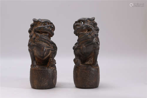 A Pair of Chinese Iron Lions