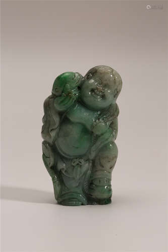 A Chinese Carved Jadeite Figure of Liuhai