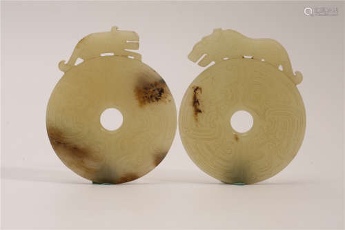 A Pair of Chinese Carved Jade Pendant