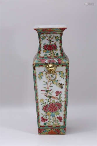 A Pair of Chinese Famille-Rose Porcelain Square Vases