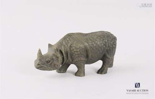 Sujet en bronze peint figurant un rhinocéros. Long…
