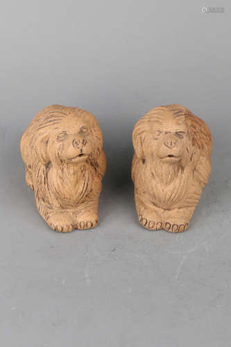 A Pair of Chinese Yixing Clay Dogs