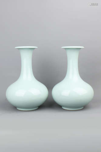 A Pair of Chinese Celadon Porcelain Vases