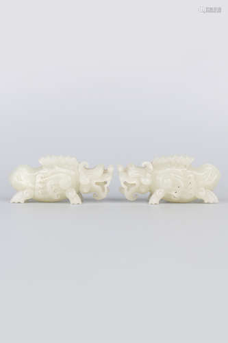 A Pair of Chinese Carved Foo-Dogs