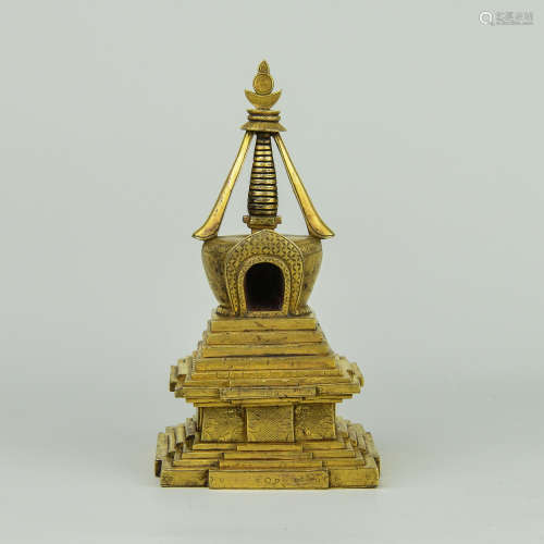 A Chinese Gilt Bronze Buddha Tower