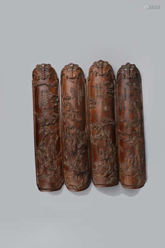 A Set of Four Chinese Carved Huanghuali Wall Panels