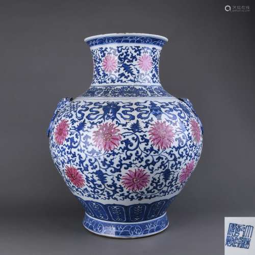 A Chinese Iron-Red Blue and White Porcelain Vase