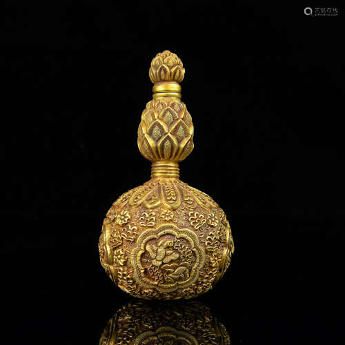 A Chinese Gilt Bronze Double Gourd