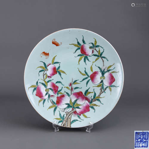 A Chinese Celadon Famille-Rose Porcelain Plate