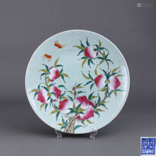 A Chinese Celadon Famille-Rose Porcelain Plate