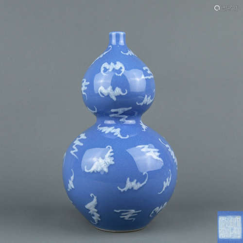 A Chinese Blue Glazed Porcelain Double Gourd Vase