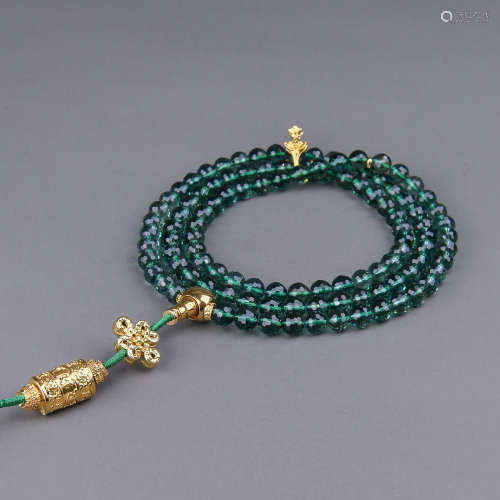 A Chinese Carved Green Crystal Prayers Beads