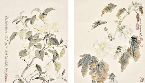贾广健 花卉二帧 纸本镜片