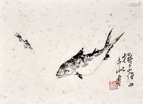 潘天寿 鱼 纸本镜框