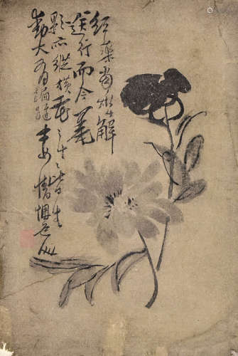 李鱓 花卉 纸本镜框