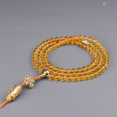 A Chinese Carved Yellow Crystal Prayers Beads
