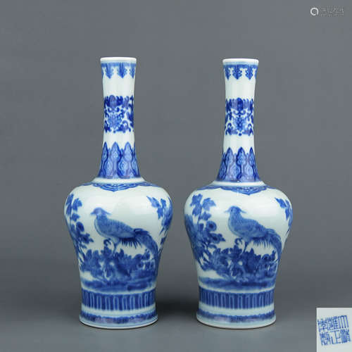 A Pair of Chinese Blue and White Porcelain Vases