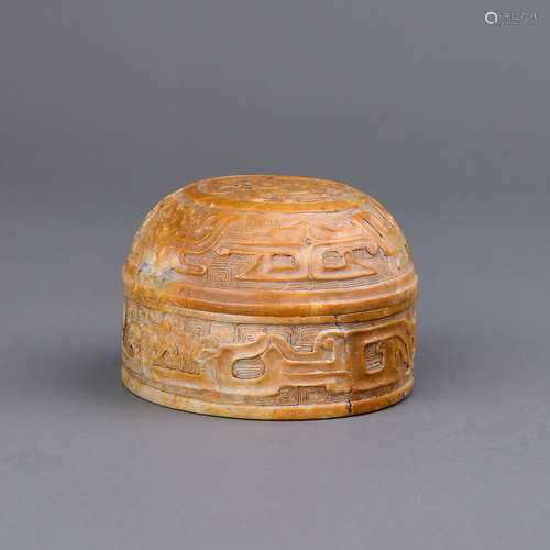 A Chinese Carved Shoushan Ink Pad with Cover