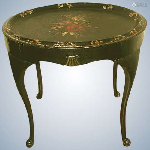 18th C English Side Tole Table Exceptional Painting