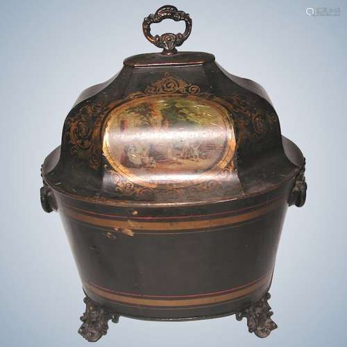 Early 19th Century French Coal Hod Hand Painted